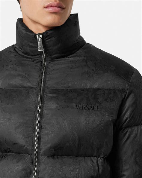 versace black puffer jacket|versace barocco puffer jacket men.